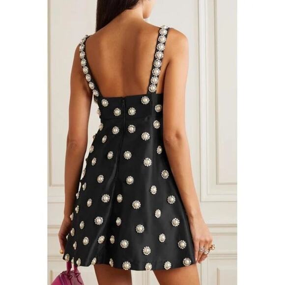 Alice + Olivia Athene Pearl Embellished Babydoll Mini Dress NWT Black 14 Plus - Picture 12 of 15